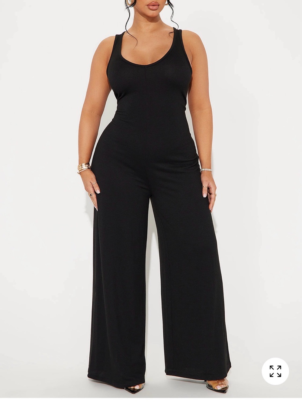Fashion Nova Black Sleeveless Wide-Leg Jumpsuit